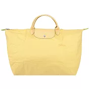 LONGCHAMP LE PLIAGE GREEN系列刺繡短把再生尼龍摺疊旅行袋(大)  小麥黃