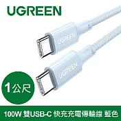 綠聯 100W 雙USB-C 快充充電線/傳輸線 彩虹編織版 無 藍色