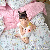 義大利Fancy Belle《森林樂園》加大純棉四件式防蹣抗菌吸濕排汗兩用被床包組-粉色