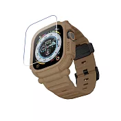 加拿大 Elkson Apple Watch Ultra 1/2 49mm Quattro Pro 2.0 一體成形軍規錶帶+9H鋼化膜 沙色