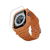 加拿大 Elkson Apple Watch Ultra 1/2 49mm Quattro Pro 2.0 一體成形軍規錶帶+9H鋼化膜 愛馬橘