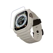 加拿大 Elkson Apple Watch Ultra 1/2 49mm Quattro Pro 2.0 一體成形軍規錶帶+9H鋼化膜 星光白