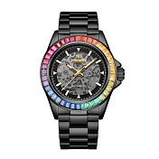 【Richard Rich】RR 海軍上將系列 暗夜黑彩鑽圈縷空錶盤自動機械不鏽鋼腕錶 白珍藏版香氛防水盒手錶套組