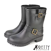 【Pretty】女 雨靴 雨鞋 防水靴 防水鞋 中筒靴 短靴 厚底 防水 EU36 黑色