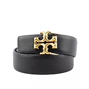 TORY BURCH Eleanor 金釦小牛皮寬2.5cm皮帶 (M)(黑色)