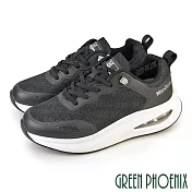 【GREEN PHOENIX】女 休閒鞋 氣墊鞋 懶人鞋 厚底 彈力 Q彈 免綁帶 EU35 黑色