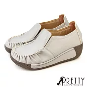 【Pretty】女 休閒鞋 莫卡辛 便鞋 彈力 氣墊 厚底 楔型 台灣製 JP23 灰色