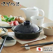 【日本佐治陶器】日本製菊花系列瑠璃釉陶鍋/湯鍋1100ML-7號