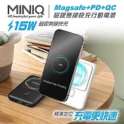 【MINIQ】15W磁吸式Magsafe/自帶立架/雙孔無線 急速快充行動電源(臺灣製造) 白色