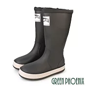 【GREEN PHOENIX】女 雨靴 雨鞋 防水靴 防水鞋 大尺碼 長筒 束帶 平底 EU41 黑色