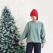 好我_Effie厚磅寬袖搖粒絨大學T 湖綠