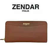 【ZENDAR】限量1折 頂級NAPPA小牛皮拉鍊長夾 瑪蒂娜系列 全新專櫃展示品 琥珀色
