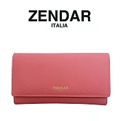 【ZENDAR】限量1折 頂級小牛皮十字紋三摺長夾 蘿絲系列 全新專櫃展示品 (粉紅色 送禮盒提袋)  粉紅色