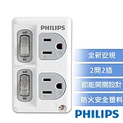 【PHILIPS 飛利浦】新安規 節能開關 2開2電腦壁插 CHP3020W/96