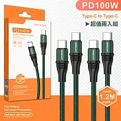 強韌耐拉 PD100W快充 Type-C to Type-C 抗彎折鋁合金傳輸充電線(1.2M) 兩入