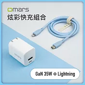【omars】炫彩快充組合｜GaN 35W 快速充電器+PD20W 炫彩快速傳輸充電線 Type-C to Lightning 晴天藍