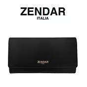 【ZENDAR】限量1折 頂級小牛皮十字紋三摺長夾 蘿絲系列 全新專櫃展示品 (金剛黑 送禮盒提袋)  黑色