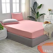 義大利La Belle《純色蜜桃》雙人海島針織床包枕套組