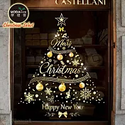 摩達客耶誕-金色1號雪花圓球聖誕樹-靜電玻璃貼