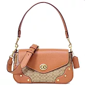 COACH 拼接PVC皮革翻蓋兩用包-赤土色