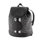 COACH 滿版LOGO皮革後背包-黑灰