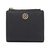 TORY BURCH 雙T-LOGO皮革拉鍊短夾-黑