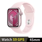 Apple Watch S9 GPS 45mm 鋁金屬錶殼搭配運動型錶帶 (粉紅鋁淡粉錶帶(S/M))