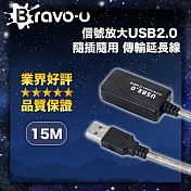 Bravo-u 訊號放大 USB2.0 隨插隨用 傳輸延長線 15M