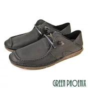 【GREEN PHOENIX】男 休閒鞋 懶人鞋 穆勒鞋 綁帶 蠟感牛皮 兩穿 後踩 前包 後空 台灣製 EU39 黑色