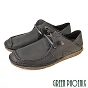 【GREEN PHOENIX】男 休閒鞋 懶人鞋 穆勒鞋 綁帶 蠟感牛皮 兩穿 後踩 前包 後空 臺灣製 EU39 黑色