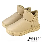 【Pretty】女 雪靴 短靴 厚刷毛 鋪毛 保暖 輕量 台灣製 EU37 卡其色