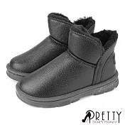 【Pretty】女 雪靴 短靴 厚刷毛 鋪毛 保暖 輕量 台灣製 EU36 黑色