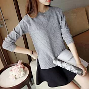 【BJ COLLECTION】日系圓領針織菱格長袖毛衣 BJC30068 FREE 灰色