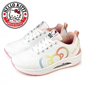 【HELLO KITTY】女 休閒鞋 氣墊鞋 彈力 吸震 厚底 綁帶 凱蒂貓 JP23 白色