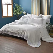 法國CASA BELLE《波光瀲豔》雙人天絲刺繡拼接四件式防蹣抗菌吸濕排汗兩用被床包組(共兩色)-白色