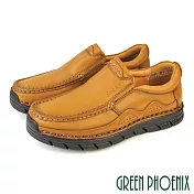 【GREEN PHOENIX】男 休閒鞋 休閒皮鞋 厚底 全真皮 吸震減壓 商務通勤 EU41 卡其色