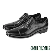 【GREEN PHOENIX】男 德比鞋 紳士鞋 商務鞋 皮鞋 綁帶 全真皮 牛皮 橫飾 渲染 EU41 黑色
