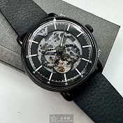 ARMANI阿曼尼精品錶,編號：AR00050,44mm圓形黑精鋼錶殼黑色錶盤真皮皮革深黑色錶帶
