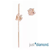 【Just Diamond】18K玫瑰金 立方單鑽 不對稱 鑽石耳環