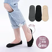 【ONEDER旺達】隱形襪6雙組 後跟止滑短襪 淺口隱形襪 踝襪 台灣製女襪棉襪-  黑 2810