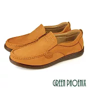 【GREEN PHOENIX】男 休閒鞋 休閒皮鞋 樂福鞋 便鞋 全真皮 油蠟牛皮 商務 EU41 棕色