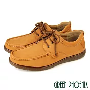 【GREEN PHOENIX】男 休閒鞋 休閒皮鞋 綁帶 全真皮 油蠟牛皮 商務 EU41 棕色