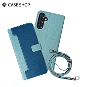 CASE SHOP Samsung A25 前收納皮套背帶組- 藍色
