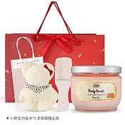 SABON 身體磨砂膏新年組[身體磨砂膏+木勺+小熊毛巾+提袋]-尾牙新年禮品-國際航空版 玫瑰茶語