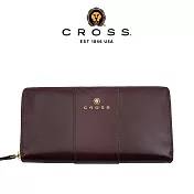 【CROSS】臺灣總經銷 限量1折 賈姬限定款 頂級小牛皮拉鍊長夾 全新專櫃展示品 (酒紅色 贈禮盒提袋)