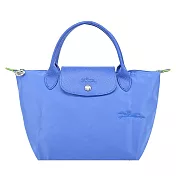 LONGCHAMP LE PLIAGE GREEN系列刺繡短把再生尼龍摺疊水餃包(小) 矢車菊藍