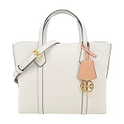 TORY BURCH PERRY燙金LOGO荔枝紋三層兩用包- 米白