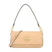 TORY BURCH KIRA 雙T字LOGO斜紋衍縫肩/斜兩用包- 奶茶