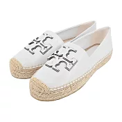 TORY BURCH INES 皮革草編厚底鞋- US8.5 白