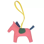 Hermes 愛馬仕 Rodeo小羊皮鬃毛撞色手工馬兒吊飾(大) 粉/綠